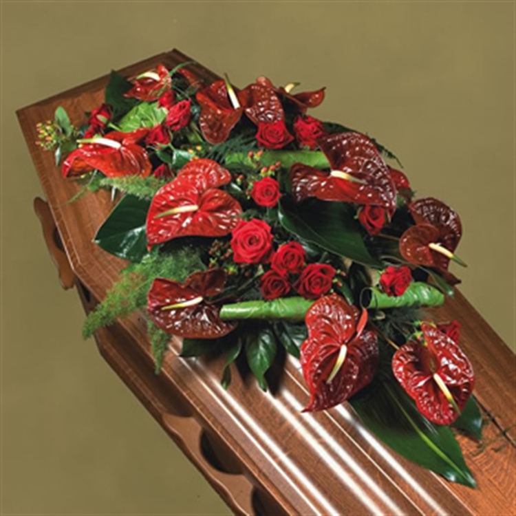 Rouwarrangement Anthuriums